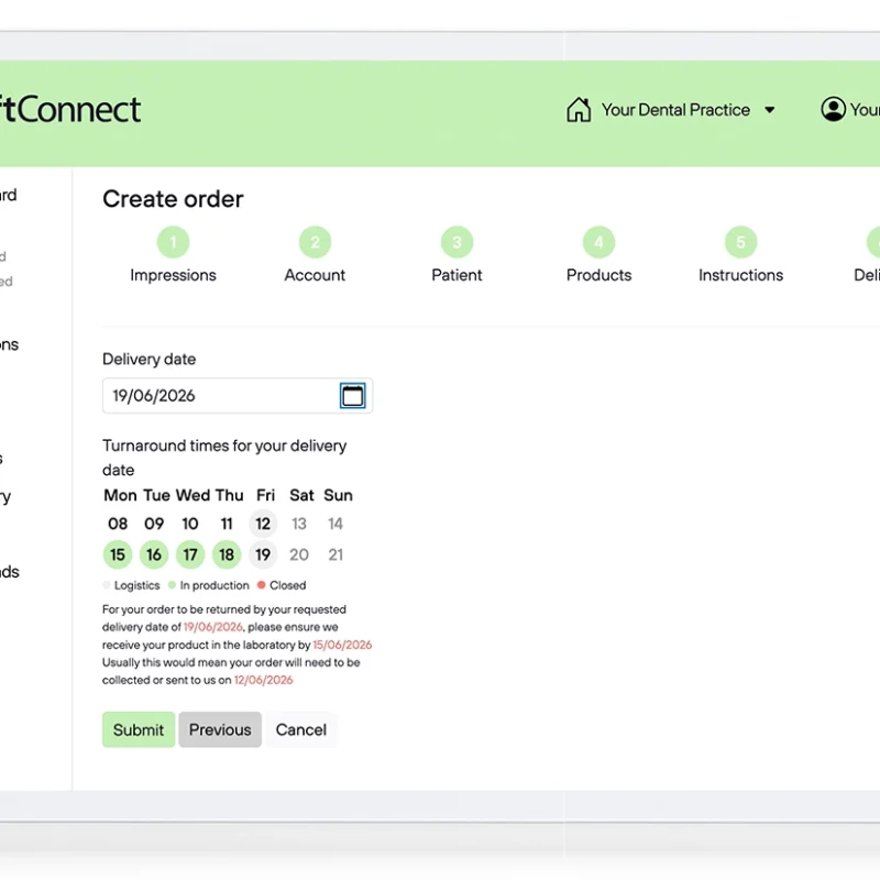 The SwiftConnect portal confirming a delivery date at the point of ordering.